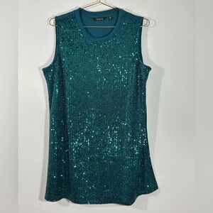 IMAN Turquoise Sequin Sleeveless Top